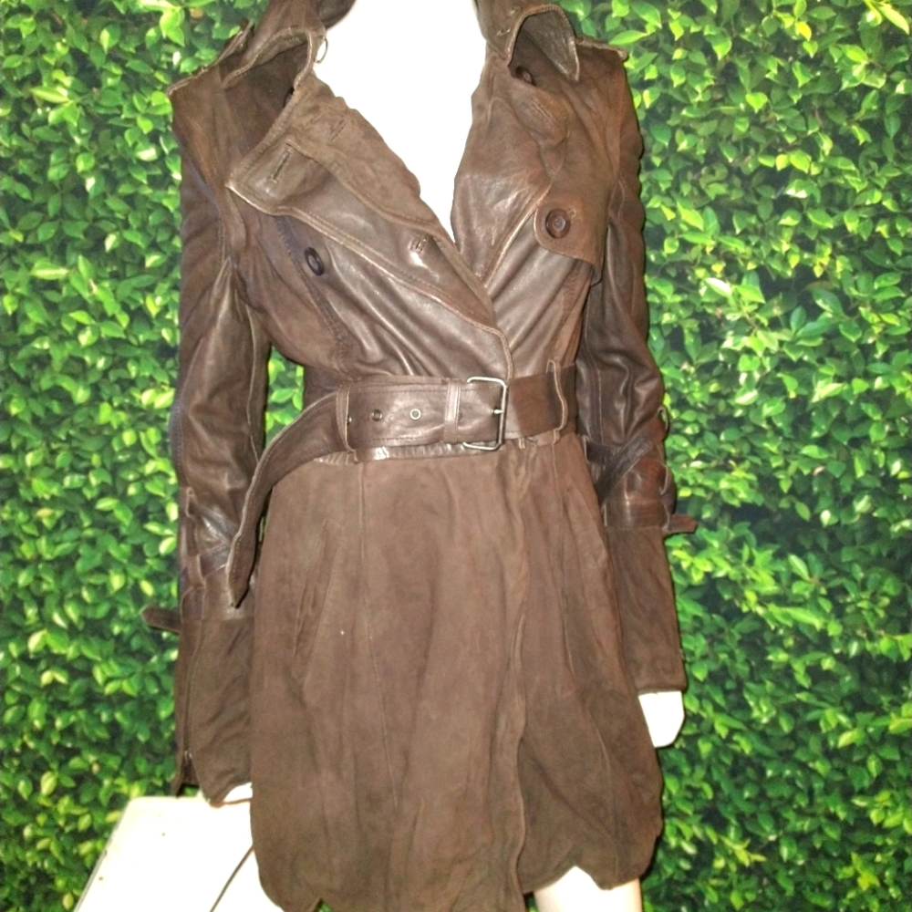 Gorgeous Dark Brown Convertible Leather Muubaa Trench coat Sz 6
